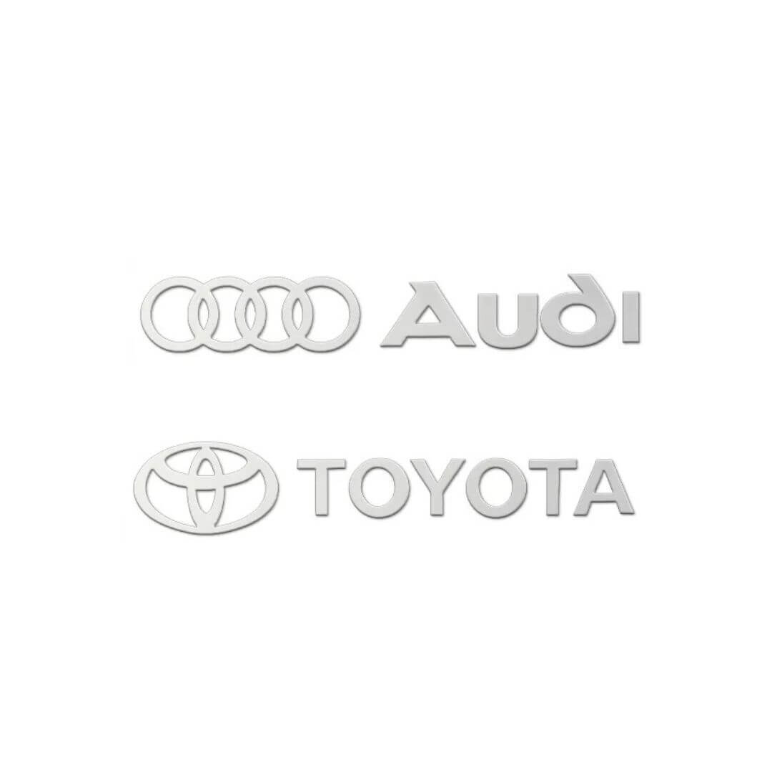Metallic Logo Mini Car Stickers ā Set of 4, Waterproof, Silver
