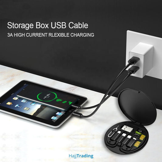 6-in-1 Portable Storage Box – SIM, Cable, Converters & Phone Stand