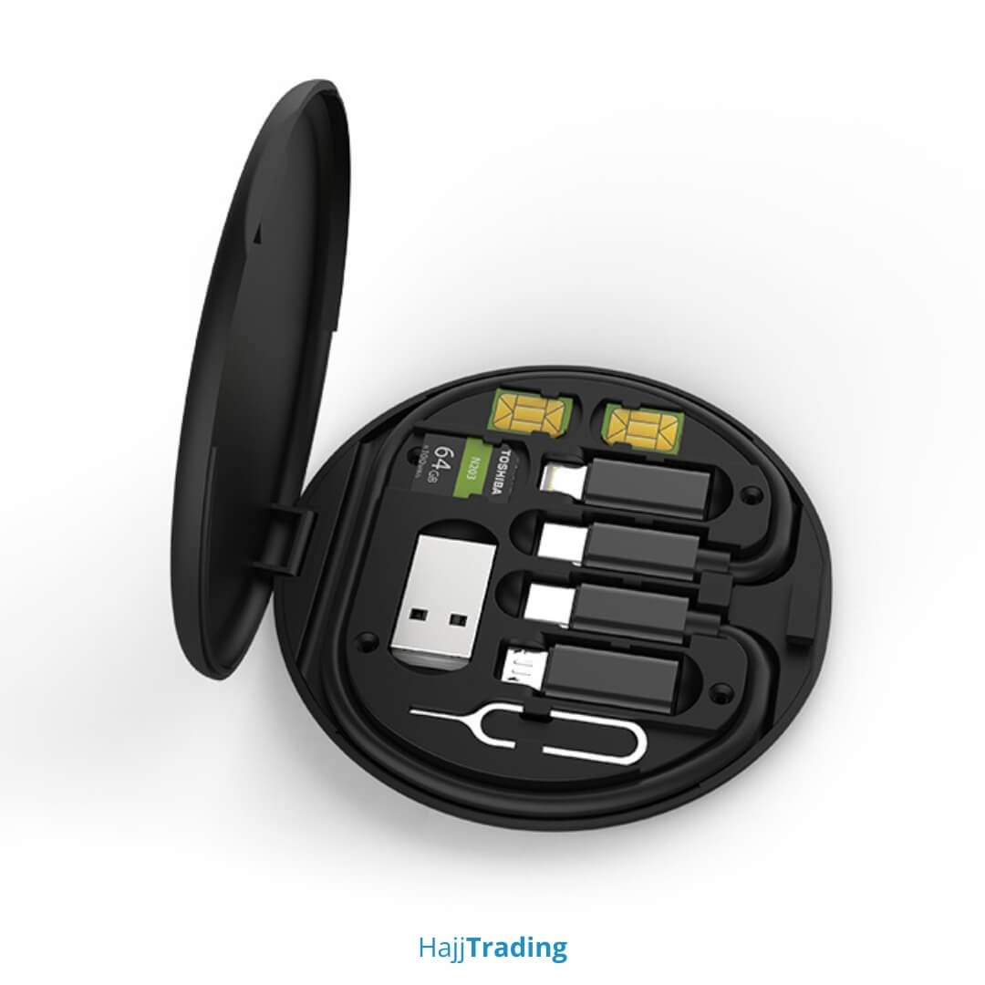 6-in-1 Portable Storage Box ā SIM, Cable, Converters & Phone Stand