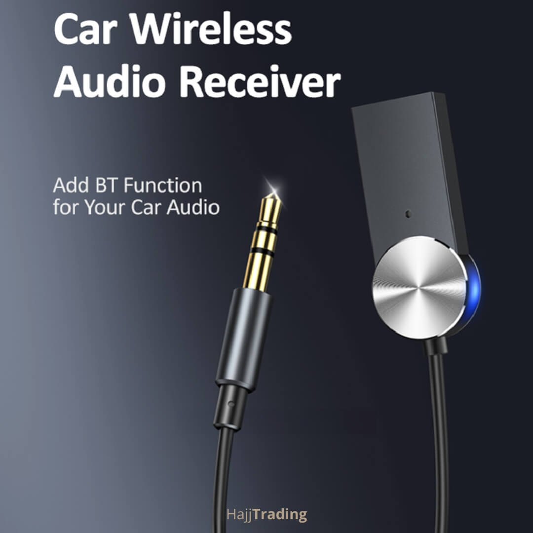 Car Bluetooth AUX Adapter – Wireless Audio Receiver with Mic – Hands-Free Calls