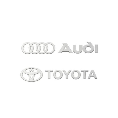 Metallic Logo Mini Car Stickers – Set of 4, Waterproof, Silver