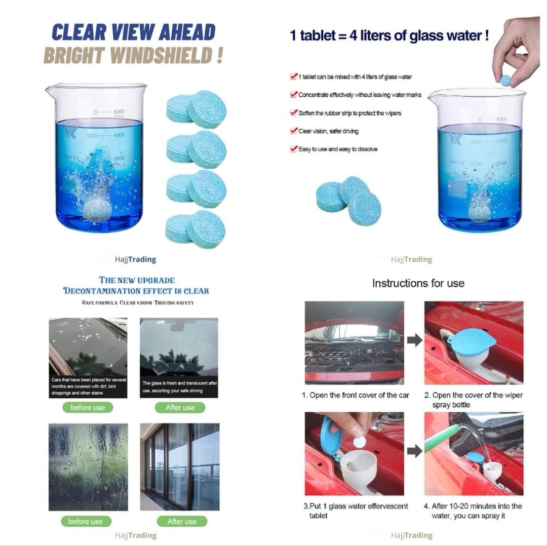 Car Windshield Cleaner Tablets – 4-Pack – Makes Up to 16 Liters of Cleaning Solution