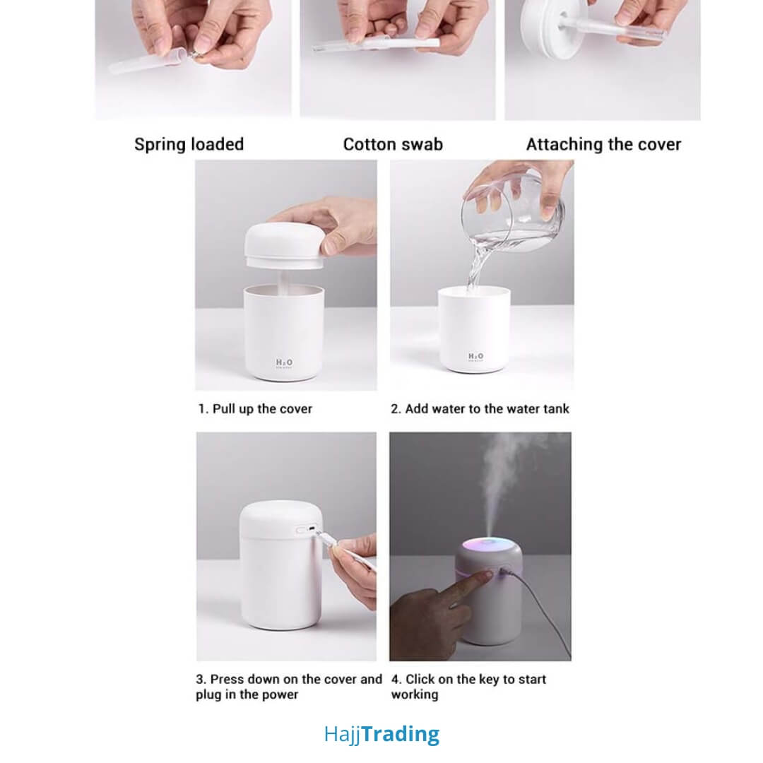 Mini Ultrasonic Air Humidifier – 300ml, USB Powered, LED Light