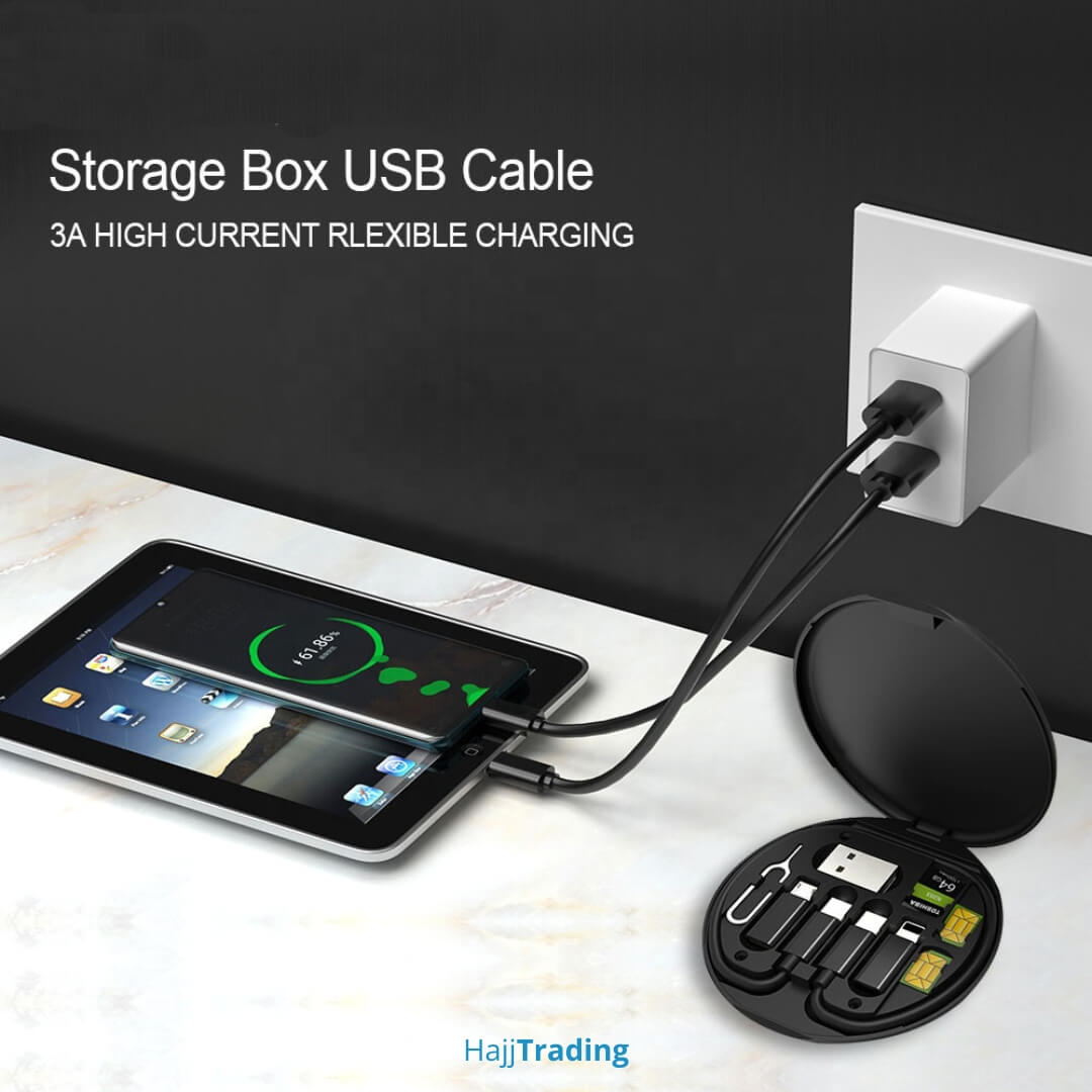 6-in-1 Portable Storage Box – SIM, Cable, Converters & Phone Stand