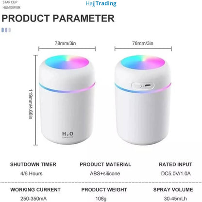 Mini Ultrasonic Air Humidifier – 300ml, USB Powered, LED Light