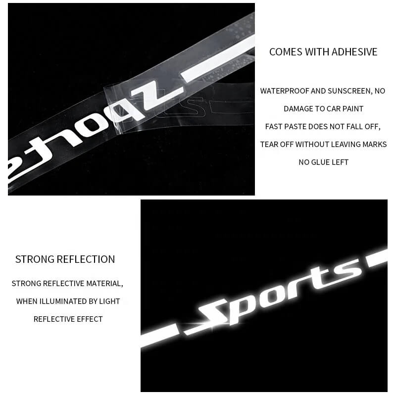 Reflective Car Logo Sticker – Luminous White Design (70cm) | Waterproof Safety Sticker