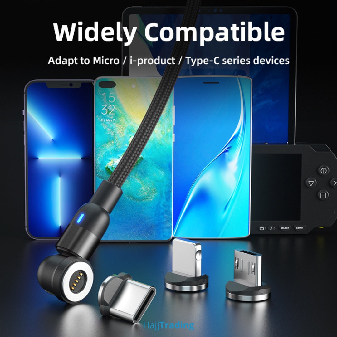 Magnetic USB Charging Cable – 540° Rotate, Micro/Type-C/iPhone