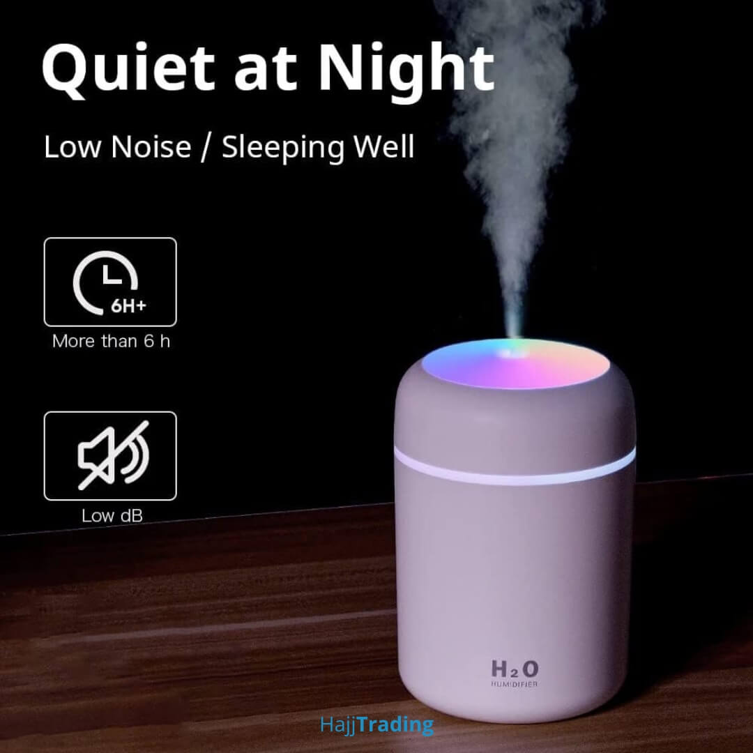 Mini Ultrasonic Air Humidifier – 300ml, USB Powered, LED Light