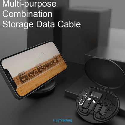 6-in-1 Portable Storage Box – SIM, Cable, Converters & Phone Stand