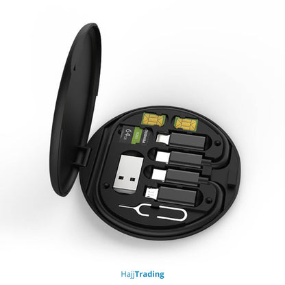 6-in-1 Portable Storage Box – SIM, Cable, Converters & Phone Stand