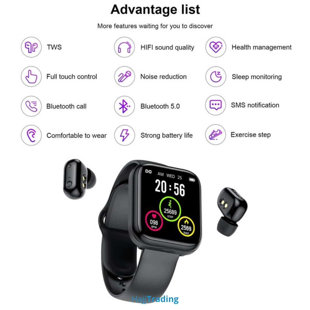 X8 Pro 2-in-1 Smart Watch with TWS Earbuds – iOS & Android Compatible