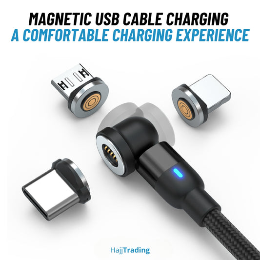 Magnetic USB Charging Cable – 540° Rotate, Micro/Type-C/iPhone