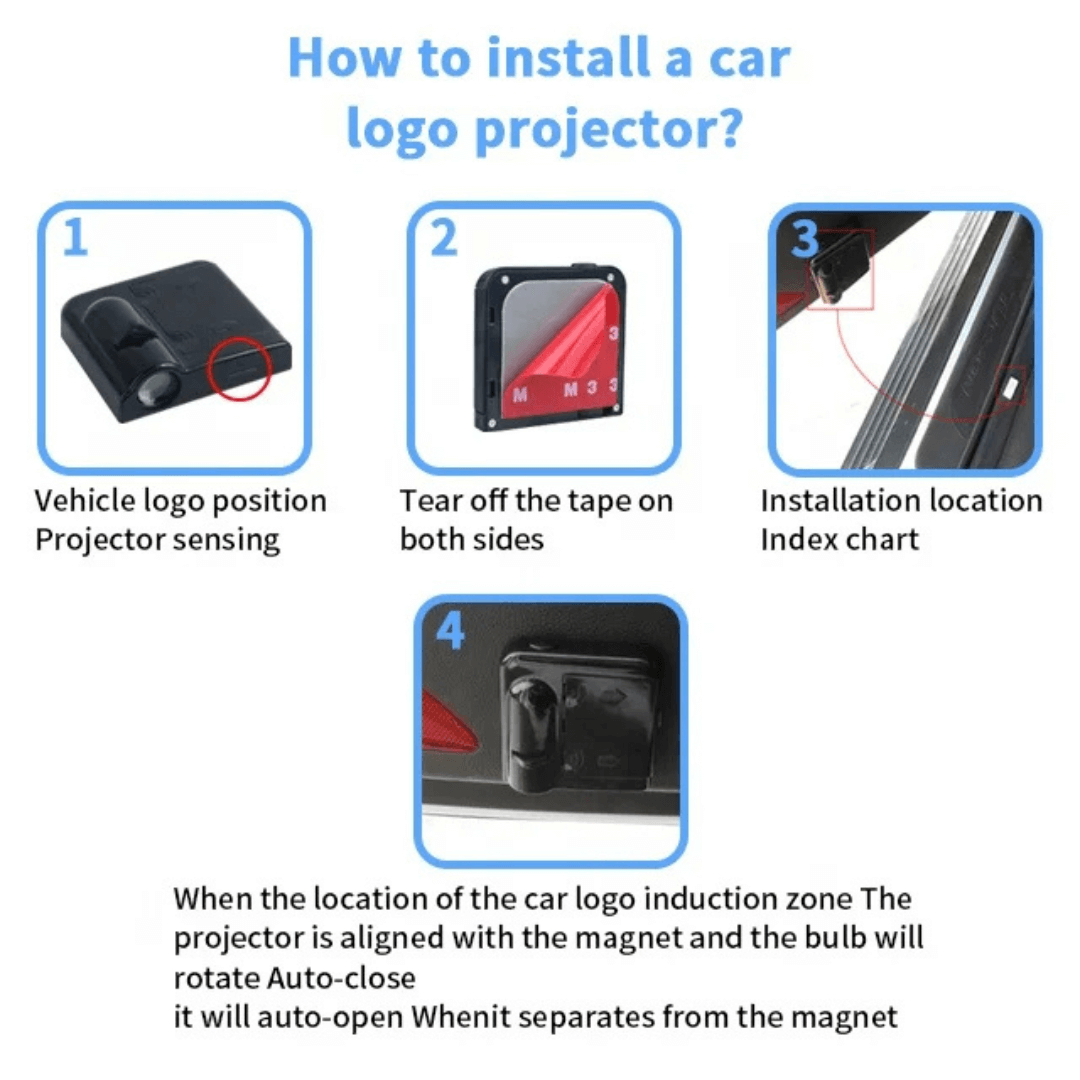 Car Door LED Logo Projector Lights – Wireless, Smart Sensor, 2pcs Set