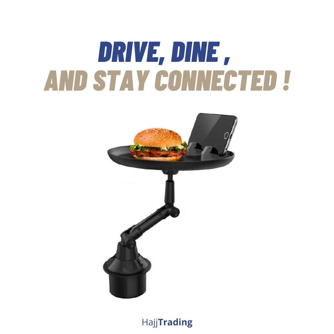 Car Steering Food Tray with Phone Holder – 360° Rotating Mount
