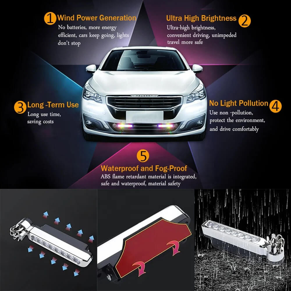 8 LED Wind-Powered Car Lights – Wireless Fan Style, Universal Fit