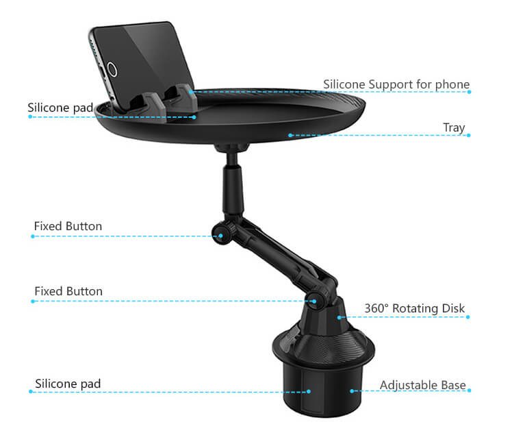 Car Steering Food Tray with Phone Holder – 360° Rotating Mount